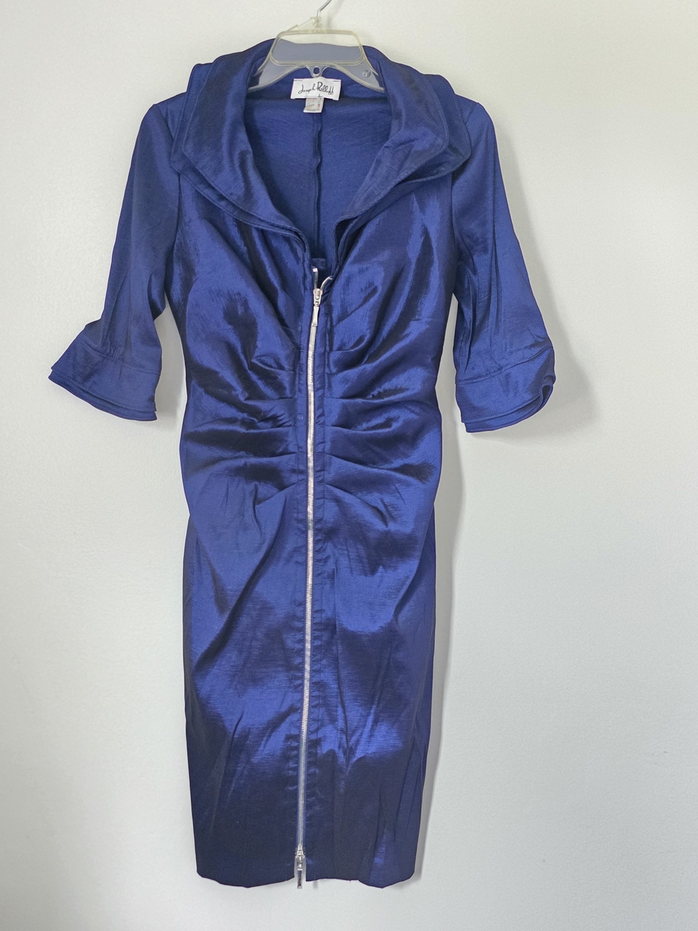 Joseph Ribkoff Royal Blue Ruched Zip Front Midi Dress Size 6